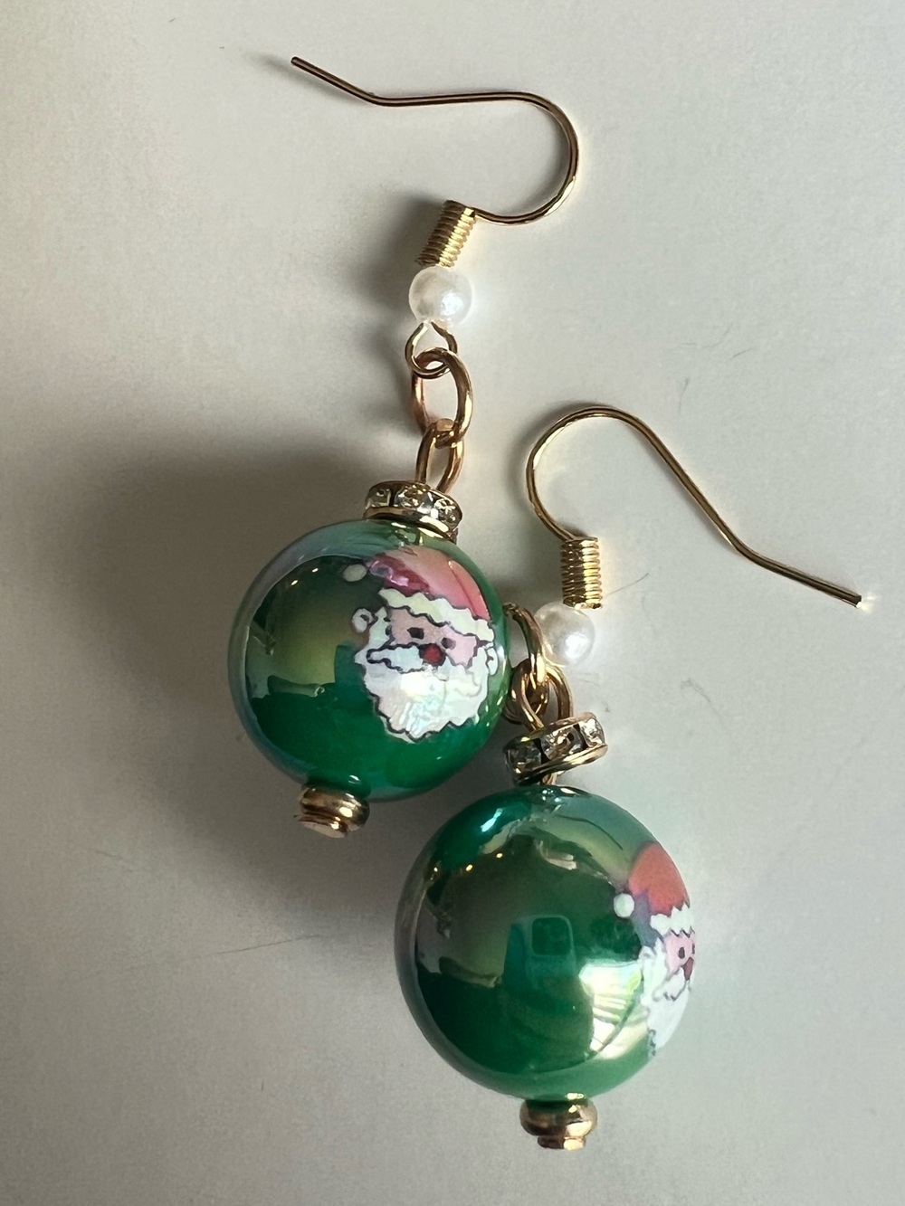 Festive Green Santa Clause Ornament Drop Earrings - Christmas / St Nick - Picture 3 of 4
